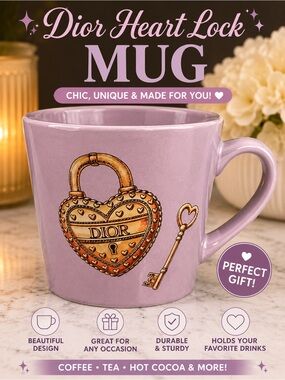 Dior Lavender Ceramic Mug with Gold Heart Lock Motif